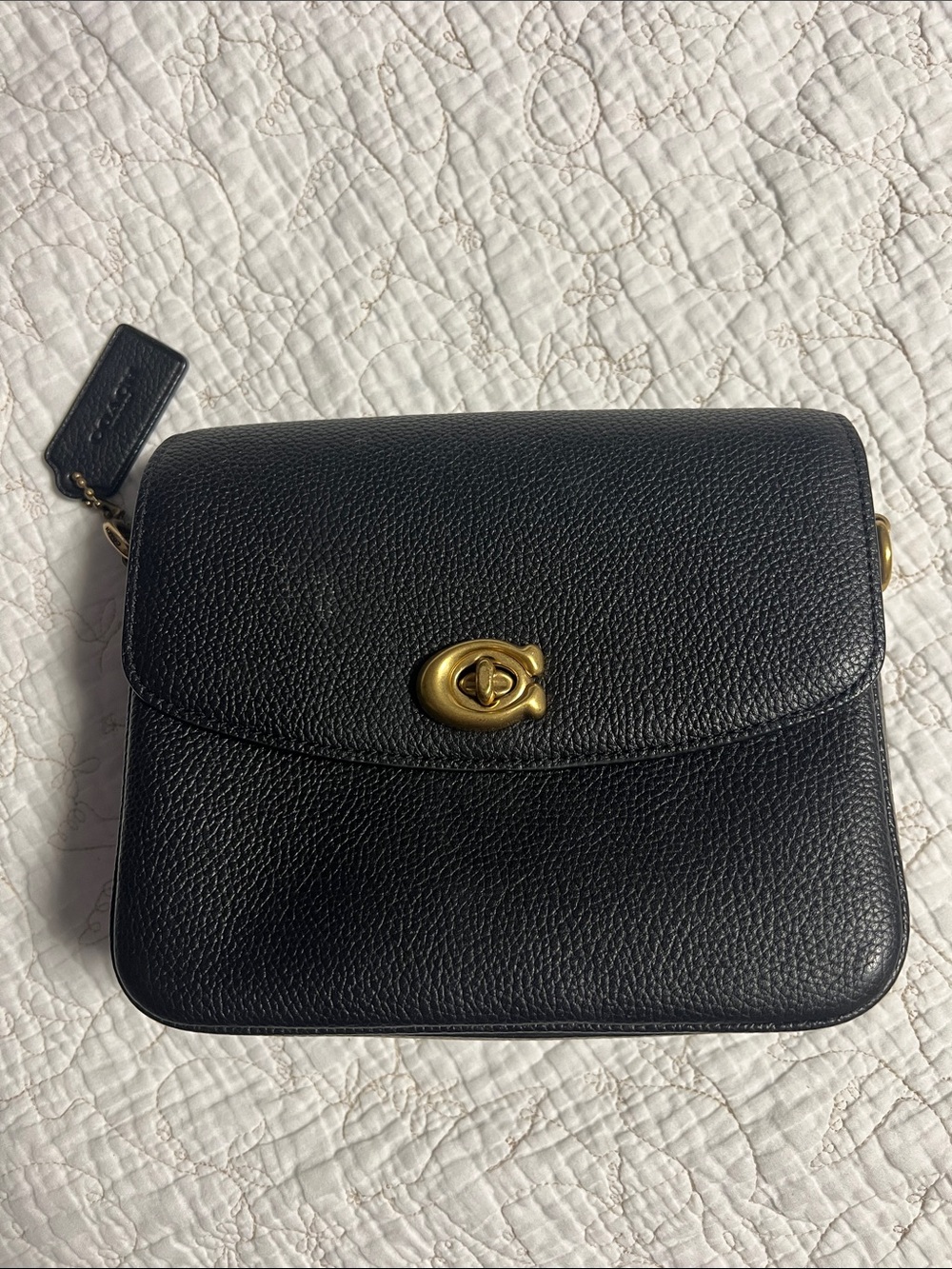 Coach Black Pebbled Leather Crossbody with Gold Turnlock
